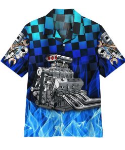 Gearhuman 3D Blue Fire Hot Rod Hawaii Shirt