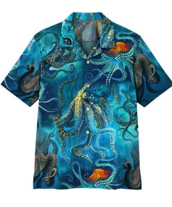 Gearhuman 3D Blue Ocean Octopus Hawaii Shirt