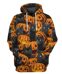 Gearhuman 3D Black Cat And Pumpkin Tshirt Hoodie Apparel