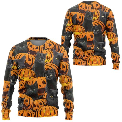 Gearhuman 3D Black Cat And Pumpkin Tshirt Hoodie Apparel 6 Gearhuman 3D Black Cat And Pumpkin Tshirt Hoodie Apparel - Image 6