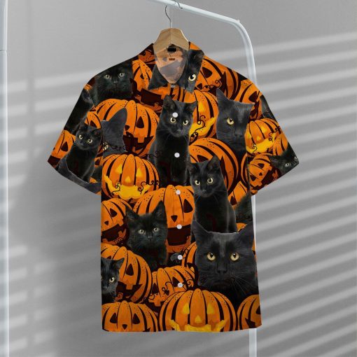 Gearhuman 3D Black Cat And Pumpkin Hawaii Shirt - Image 6