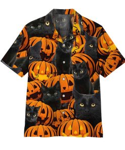 Gearhuman 3D Black Cat And Pumpkin Hawaii Shirt