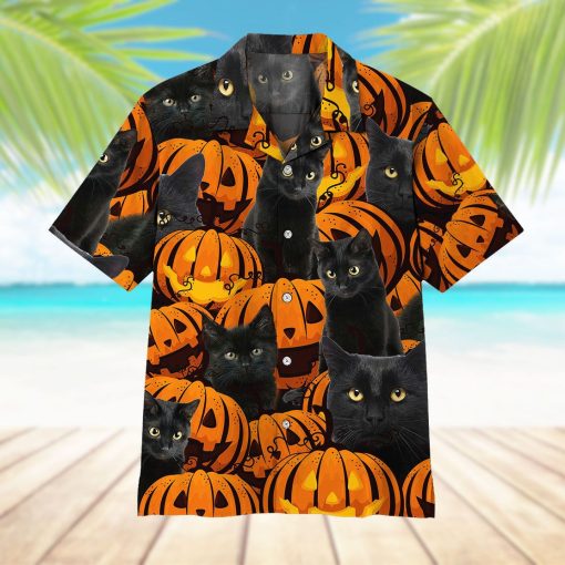 Gearhuman 3D Black Cat And Pumpkin Hawaii Shirt - Image 5