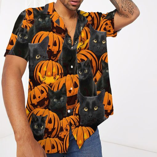 Gearhuman 3D Black Cat And Pumpkin Hawaii Shirt - Image 3