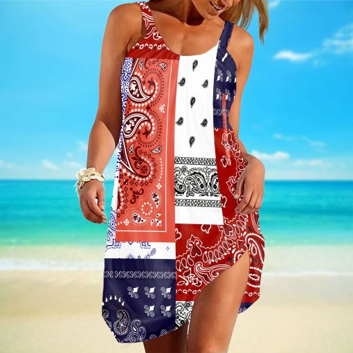 Gearhuman 3D Bandana Linen Sleeveless Dress ZK0906215 Beach Dress