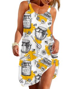 Gearhuman 3D Bee And Honey Custom Sleeveless Beach Dress ZK03062111 Beach Dress Beach Dress S