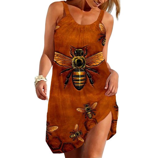 Gearhuman 3D Bee Sleeveless Beach Dress 1 Gearhuman 3D Bee Sleeveless Beach Dress ZZ0306213 Beach Dress Beach Dress S