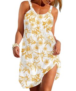 Gearhuman 3D Bees Custom Sleeveless Beach Dress ZK03062113 Beach Dress Beach Dress S 