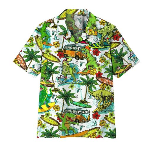 Gearhuman 3D Dinosaur Surfing Hawaii Shirt ZZ0707213 Short Sleeve Shirt Short Sleeve Shirt S