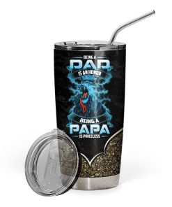 Gearhumans [Best Gift For Father's Day] Gearhuman 3D Being A Papa Is Priceless Lion Fathers Day Gift Custom Name Design Insulated Vacuum Tumbler GW220312 Tumbler Short 20oz