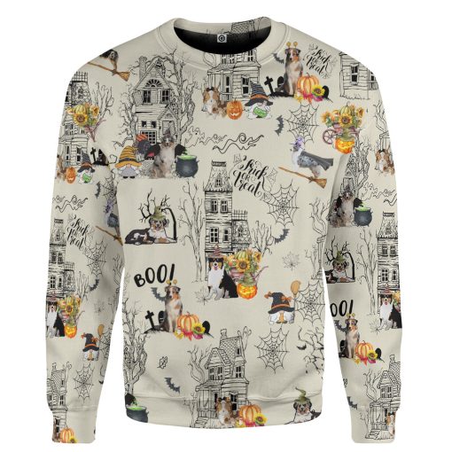 Gearhumans 3D Halloween Town With Australian Shepherd Dog Custom Tshirt Hoodie Apparel 2 Gearhumans 3D Halloween Town With Australian Shepherd Dog Custom Tshirt Hoodie Apparel - Image 2
