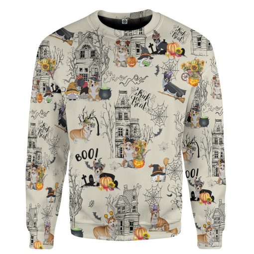 Gearhumans 3D Halloween Town With Corgi Dog Custom Tshirt Hoodie Apparel - Image 2