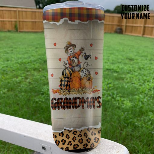 Gearhumans 3D Grandparents Day Grandmas Little Pumpkins Custom Name Design Vacuum Insulated Tumbler - Image 10