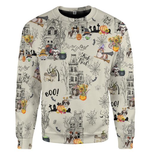 Gearhumans 3D Halloween Town With Shih Tzu Dog Custom Tshirt Hoodie Apparel - Image 2