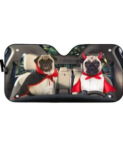 Gearhumans 3D Halloween Pug Dogs Vampire Custom Car Auto Sunshade