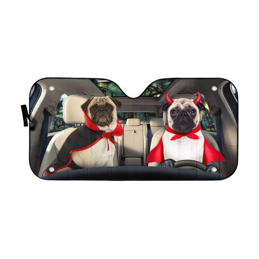 Gearhumans 3D Halloween Pug Dogs Vampire Custom Car Auto Sunshade
