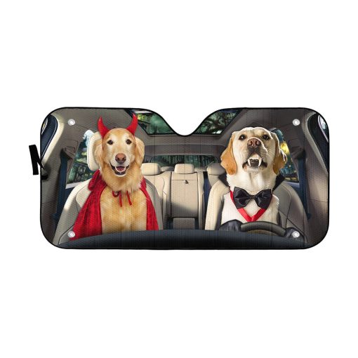 Gearhumans 3D Halloween Labrador Retriever Dogs Vampire Custom Car Auto Sunshade