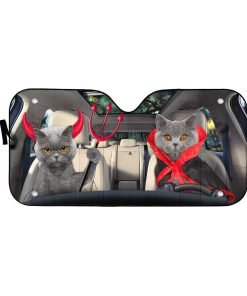 Gearhumans 3D Halloween British Shorthair Cats Vampire Custom Car Auto Sunshade