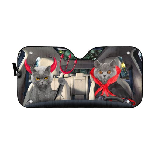 Gearhumans 3D Halloween British Shorthair Cats Vampire Custom Car Auto Sunshade