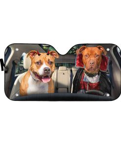Gearhumans 3D Halloween Pitbull Dogs Vampire Custom Car Auto Sunshade