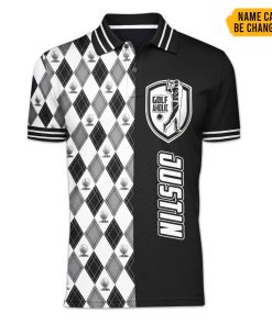 Gearhumans 3D Golfaholic Black And White Argyle Custom Name Polo Shirt