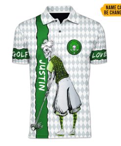 Gearhumans 3D Golfer Skull Custom Name Polo Shirt