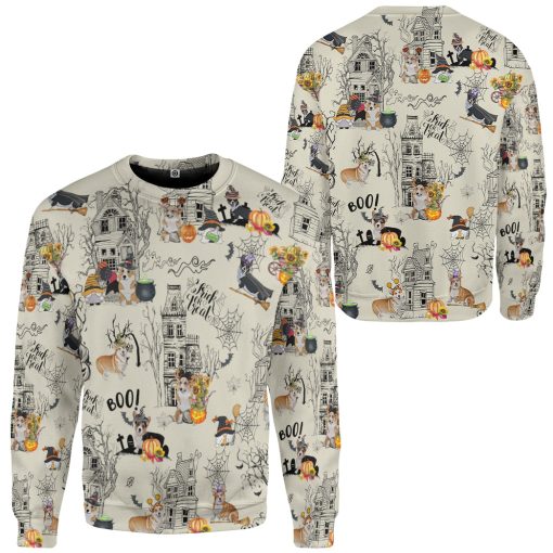 Gearhumans 3D Halloween Town With Corgi Dog Custom Tshirt Hoodie Apparel - Image 6