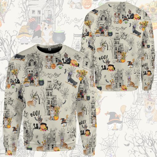 Gearhumans 3D Halloween Town With Corgi Dog Custom Tshirt Hoodie Apparel - Image 12