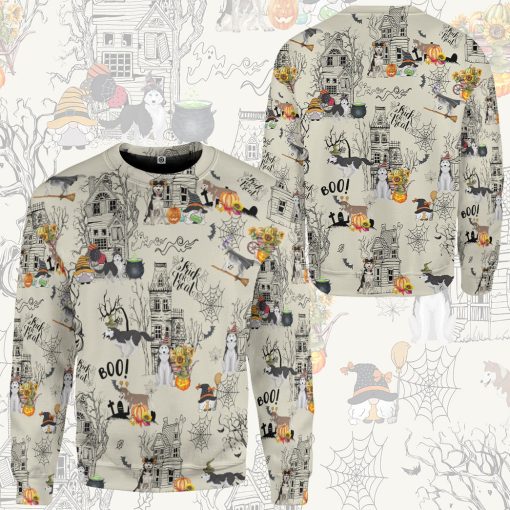Gearhumans 3D Halloween Town With Husky Dog Custom Tshirt Hoodie Apparel - Image 12