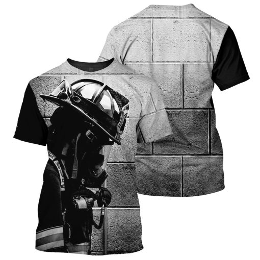 Gearhumans Black And White Firefighter - 3D All Over Printed Shirt