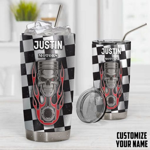 Gearhuman 3D Skull Piston Biker Custom Name Tumbler - Image 4