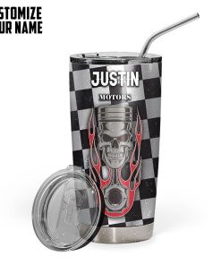 Gearhuman 3D Skull Piston Biker Custom Name Tumbler