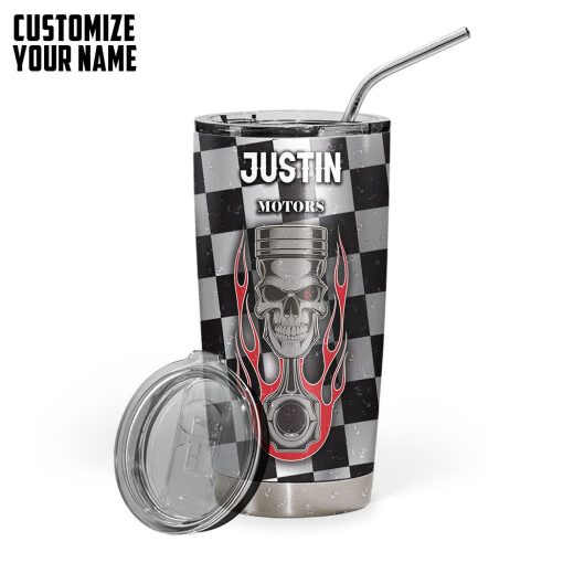 Gearhuman 3D Skull Piston Biker Custom Name Tumbler