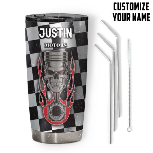 Gearhuman 3D Skull Piston Biker Custom Name Tumbler - Image 2