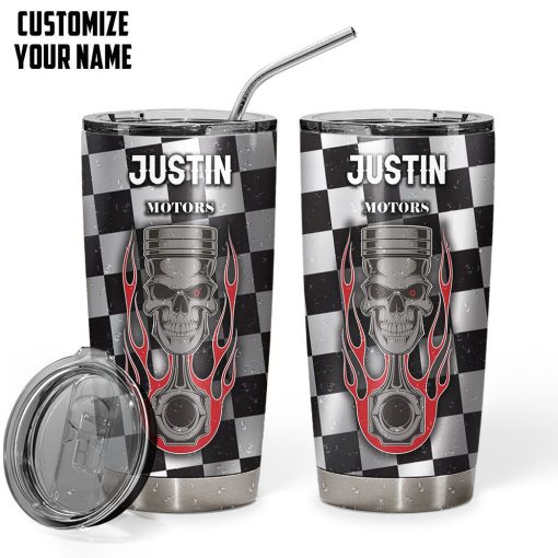 Gearhuman 3D Skull Piston Biker Custom Name Tumbler - Image 3