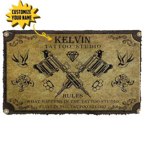 Gearhuman 3D Tattoo Studio Rules Custom Name Doormat