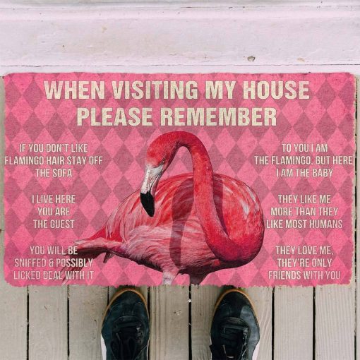 Gearhuman 3D Please Remember Pink Flamingo's House Rules Doormat