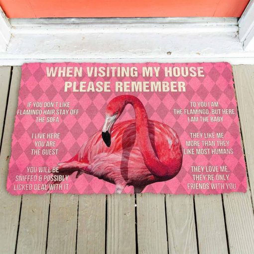 Gearhuman 3D Please Remember Pink Flamingo's House Rules Doormat