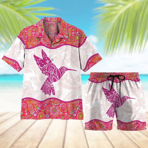 Gearhuman 3D Pink Paisley Hummingbird Hawaii Shirt