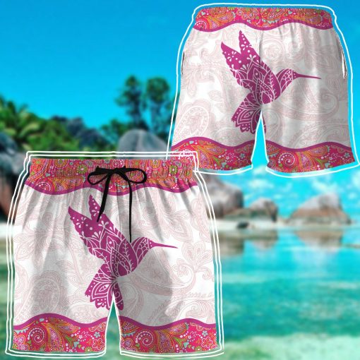 Gearhuman 3D Pink Paisley Hummingbird Shorts