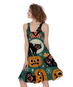 Gearhumans 3D Halloween Black Cats Custom Women Dress