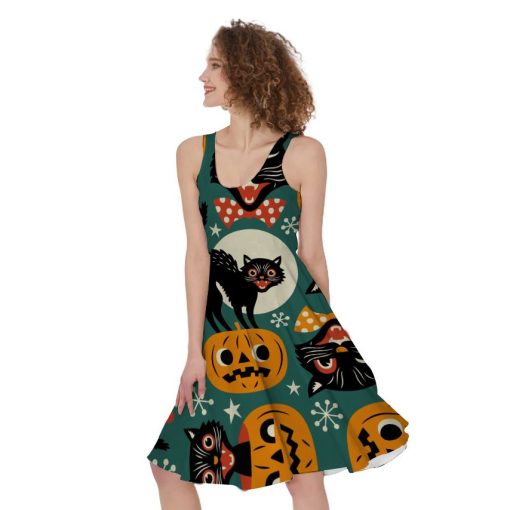 Gearhumans 3D Halloween Black Cats Custom Women Dress