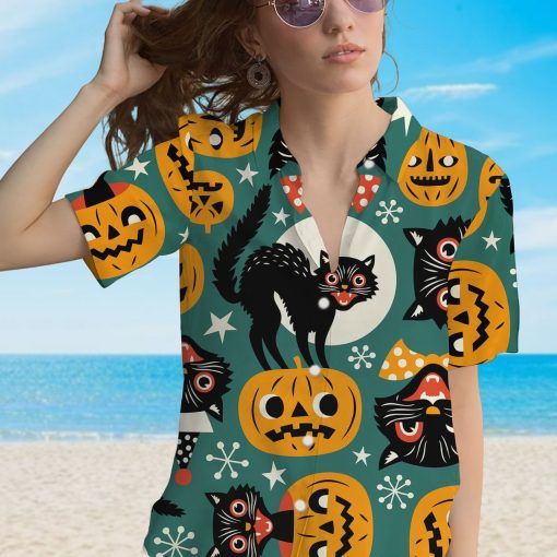 Gearhumans 3D Halloween Black Cats Custom Hawaiian Shirt - Image 9