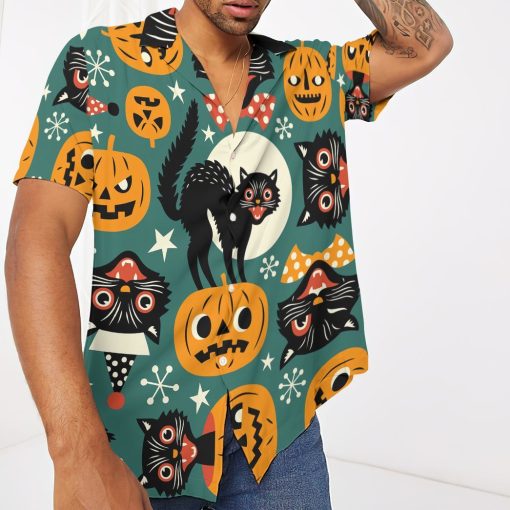 Gearhumans 3D Halloween Black Cats Custom Hawaiian Shirt - Image 3