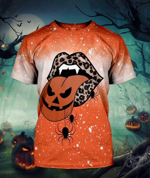 Gearhumans 3D Halloween Leopard Tongue Custom Bleached Shirt