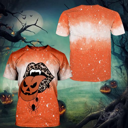 Gearhumans 3D Halloween Leopard Tongue Custom Bleached Shirt