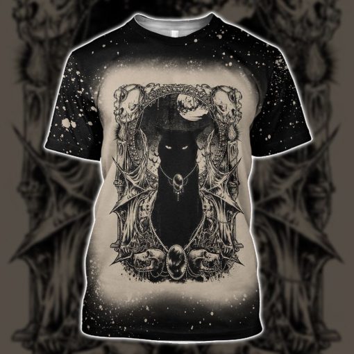 Gearhumans 3D Halloween Black Cat Magic Night Custom Bleached Tshirt - Image 3