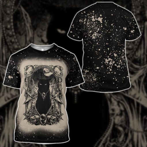 Gearhumans 3D Halloween Black Cat Magic Night Custom Bleached Tshirt - Image 5