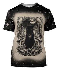 Gearhumans 3D Halloween Black Cat Magic Night Custom Bleached Tshirt