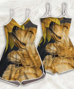 Gearhumans 3D Golden Retriever Sunflower Custom Romper